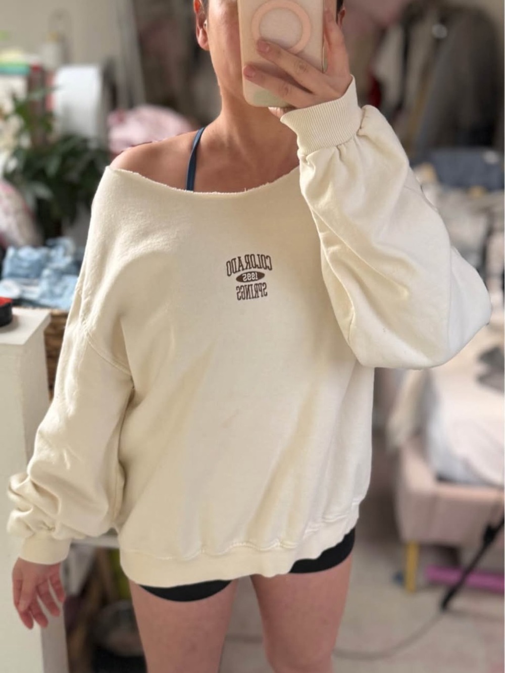 Brandy Melville oversized embroidered Colorado Springs Off-Shoulder sweatshirt